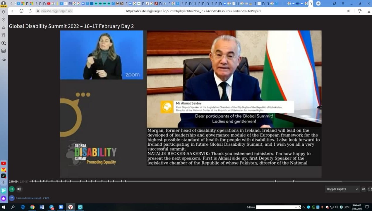 Akmal Saidovning Nogironlik muammolari bo‘yicha ikkinchi Global sammitda so‘zlagan nutqi: videolavha