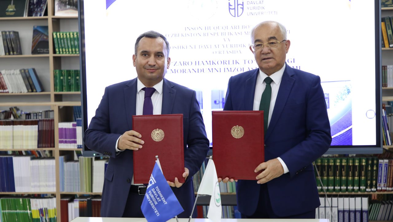 Inson huquqlari bo‘yicha O‘zbekiston Respublikasi Milliy markazi bilan Toshkent davlat yuridik universiteti o‘rtasida hamkorlik memorandumi imzolandi