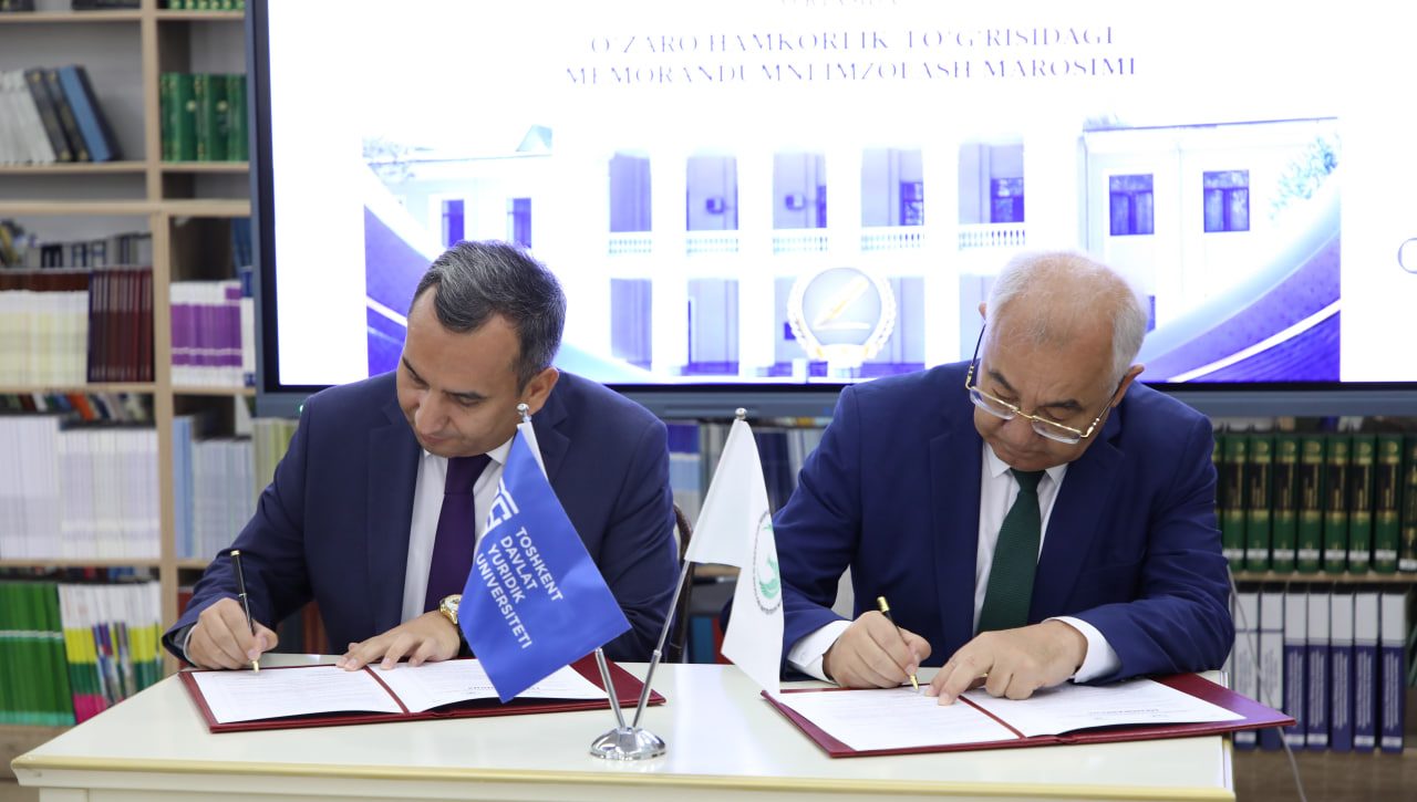 Inson huquqlari bo‘yicha O‘zbekiston Respublikasi Milliy markazi bilan Toshkent davlat yuridik universiteti o‘rtasida hamkorlik memorandumi imzolandi