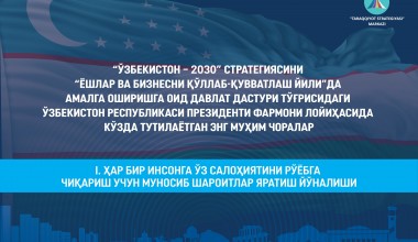 2024 йил давлат дастури лойиҳасининг “Ҳар бир инсонга ўз салоҳиятини рўёбга чиқариши учун муносиб шароитларни яратиш” йўналишида кўзда тутилаётган энг муҳим чоралар тўғрисида инфографик тўплам